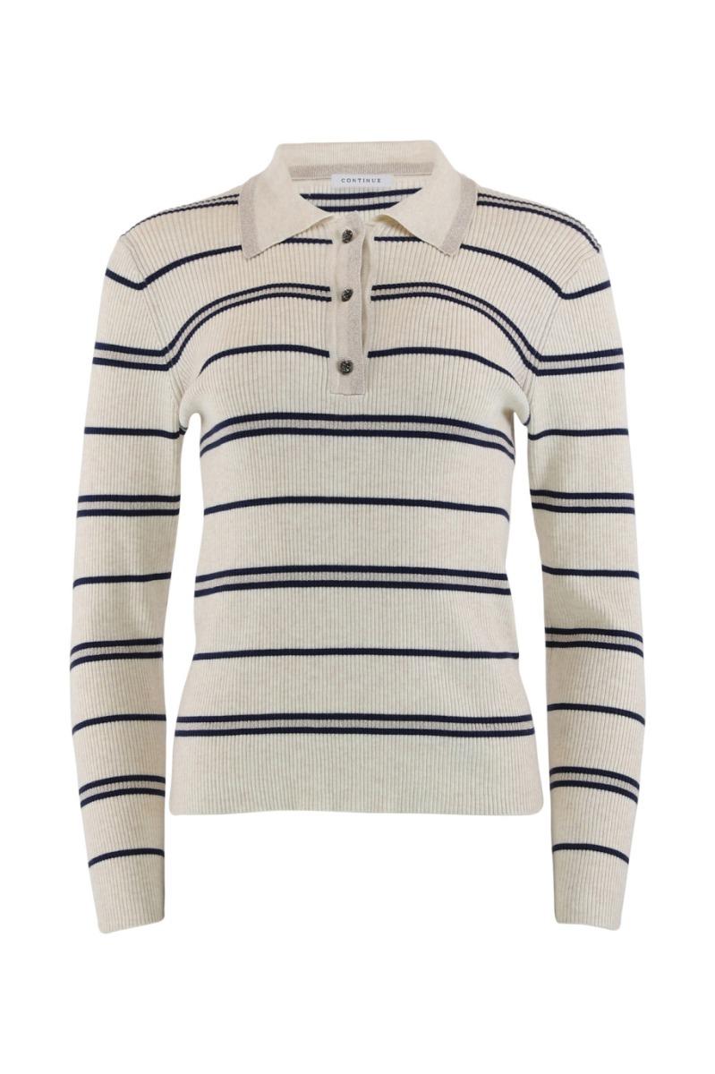 Continue - Bluse - Eva Polo Knit Stripe - Off White/Navy stripe