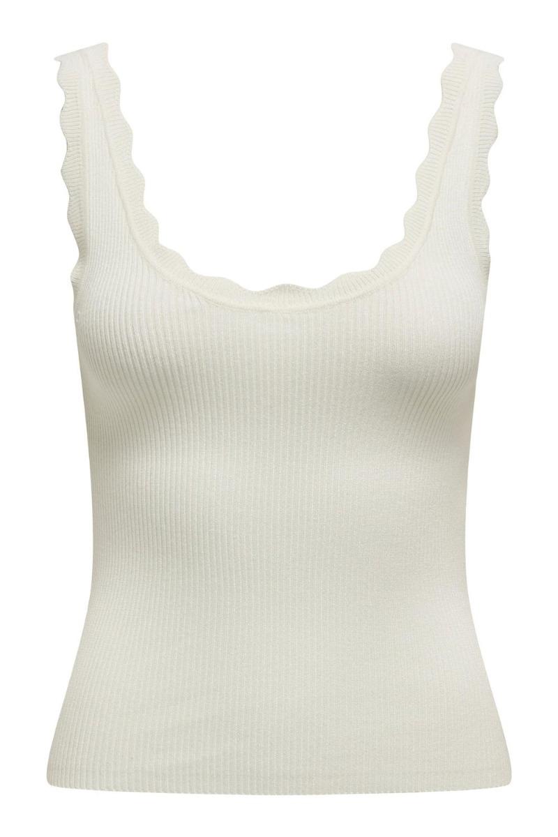 JDY - Top - JDY Nanna S/L Scallop Edge Top - Cloud Dancer