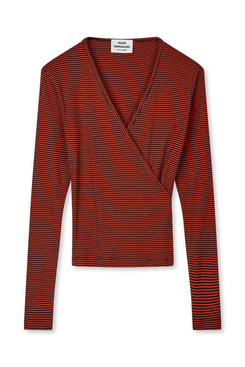 Mads Nørgaard - Bluse - 2X2 Cotton Stripe Susi Ls Top - Fiery Red/Black