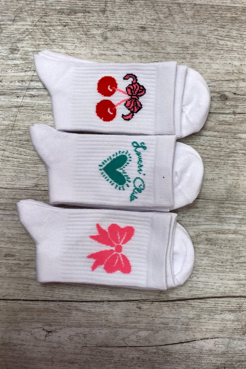 Pieces - Strømper - Sanni Socks 3 Pack - Bright White/Bow/Cherry/Lovers