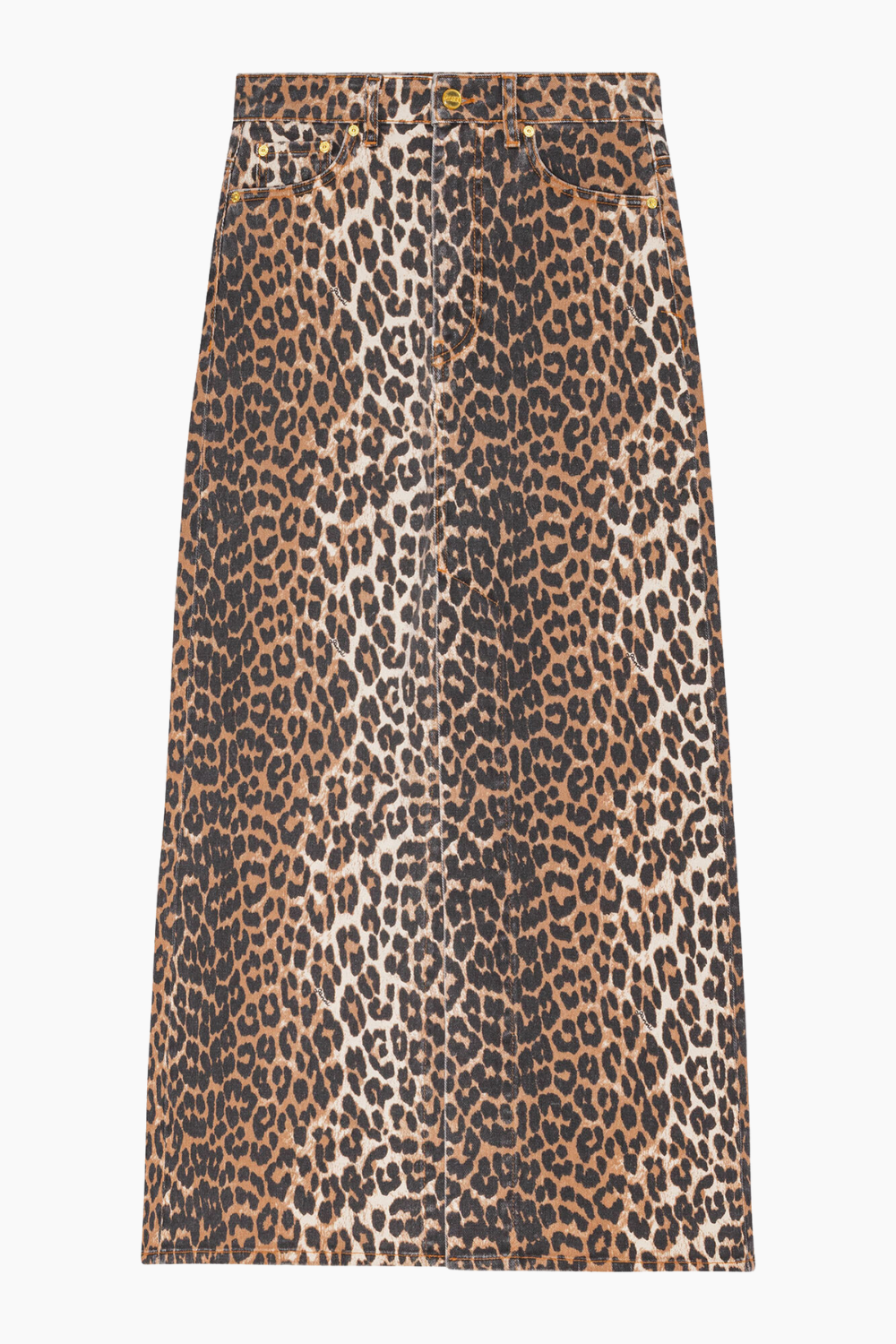 Denim Maxi Slit Skirt J1445 - Leopard - GANNI - Leopard XS