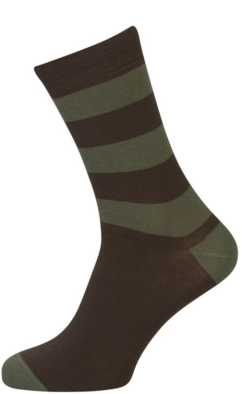 Brune strømper med grønne striber str. 51-54